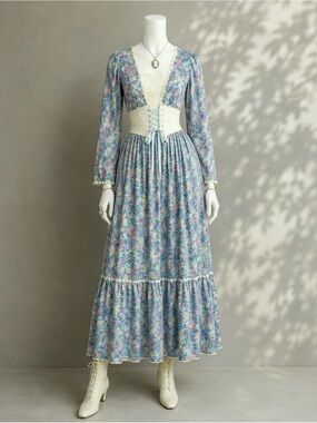 Vintage Prairie Maxi Dress XS / S Blue Floral Cottagecore Western  Hilda Hawaii